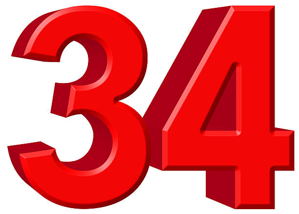 istock Numeral 34, thirty four, isolated on white background, 3d render 639750014