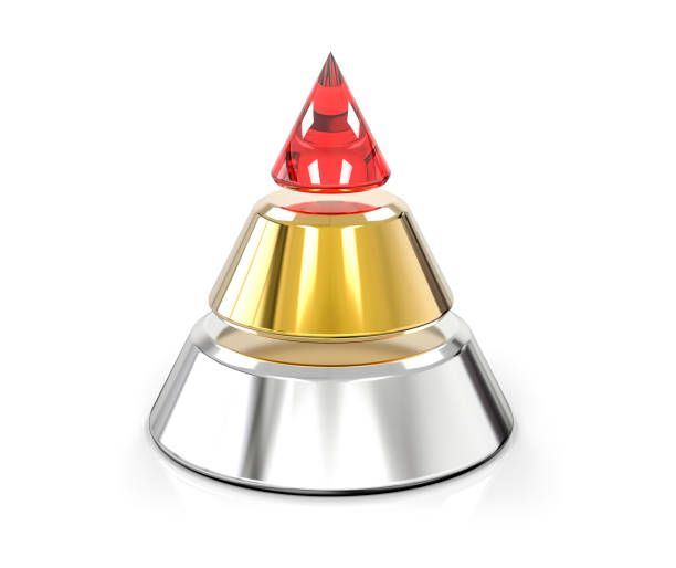 ilustraciones, imágenes clip art, dibujos animados e iconos de stock de estructura de jerarquía de cono piramid de tres niveles aislados en 3d coloreada - pyramid shape triangle three dimensional shape shape