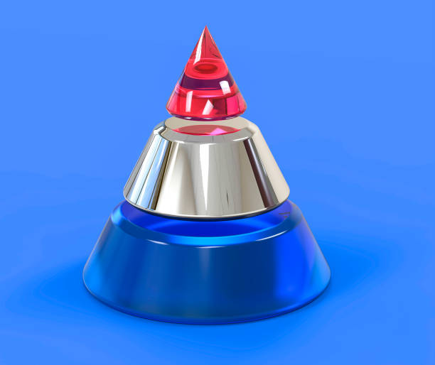 ilustraciones, imágenes clip art, dibujos animados e iconos de stock de estructura de jerarquía de cono piramid de tres niveles aislados en 3d coloreada - pyramid shape triangle three dimensional shape shape