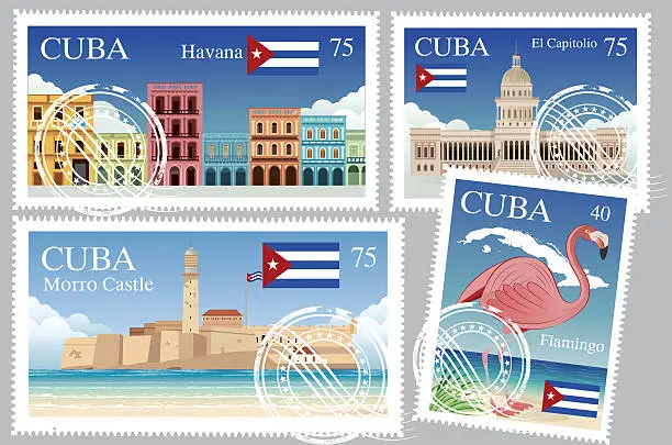 Vector illustration of Cuba Stamps