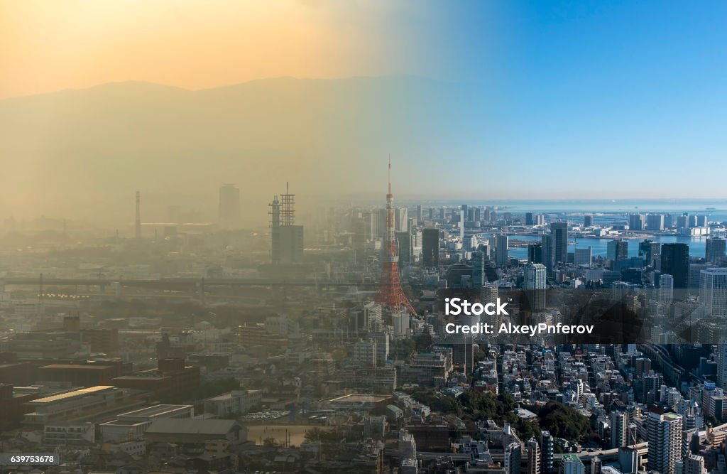 Saubere und schmutzige Luft über einer Großstadt - Lizenzfrei Wind Stock-Foto