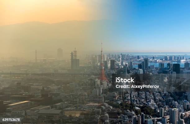 Saubere Und Schmutzige Luft Über Einer Großstadt Stockfoto und mehr Bilder von Wind - Wind, Sauber, Umweltverschmutzung