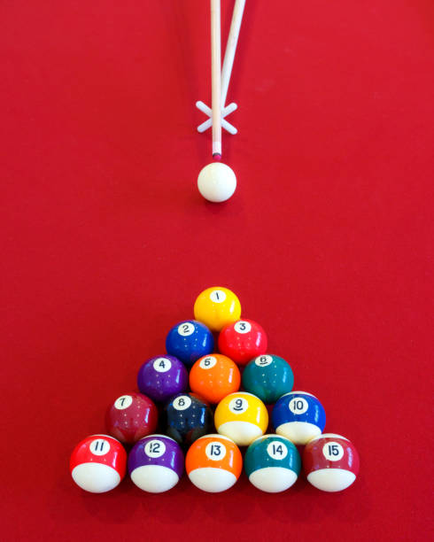 istock Colorful pool balls on a red table 639758088