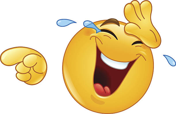 stockillustraties, clipart, cartoons en iconen met laughing with tears and pointing emoticon - lachen