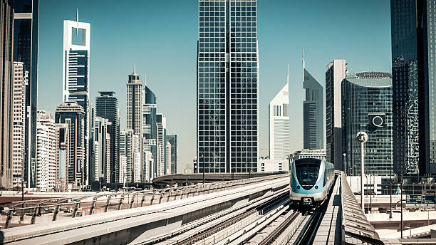 istock Dubai Skyline with metro 639767098