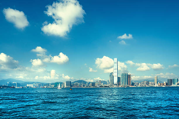 Hong Kong skyline, view to ICC Hong Kong skyline, view to ICC international commerce center stock pictures, royalty-free photos & images