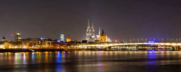 Cologne city centre with cathedral, Deutz bridge and Rhine