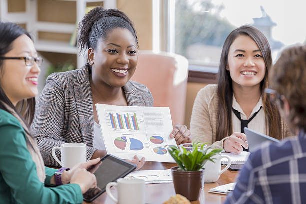istock Diverse businesswomen meet up with client 639769882