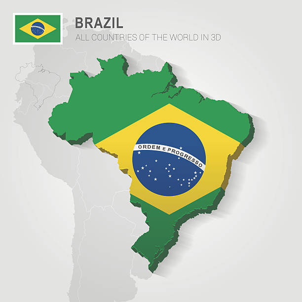 ilustrações, clipart, desenhos animados e ícones de brasil desenhado em mapa cinza. - mapa brazil 3d
