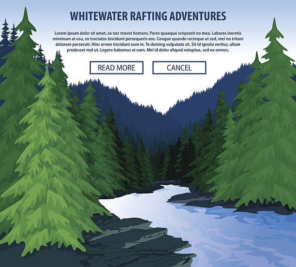 Vector whitewater rafting background theme. Vector whitewater rafting background theme. Extreme travel rafting outdoor trip concept. north illustrations stock illustrations