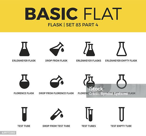 Basic Set Of Flask Icons Stock Illustration - Download Image Now - Icon Symbol, Test Tube, Laboratory