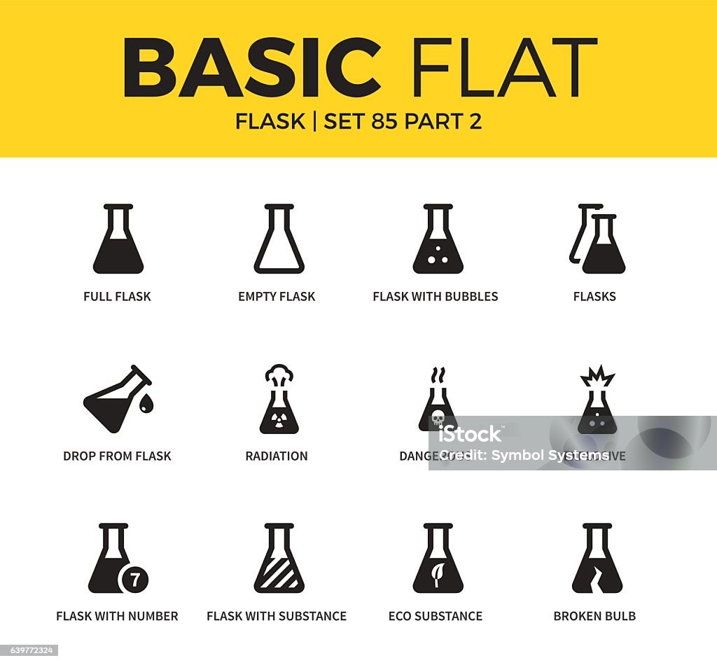 플라스크 아이콘의 기본 세트 - 로열티 프리 코니칼 플라스크 벡터 아트