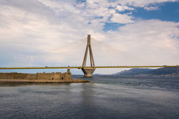 istock Cable-stayed suspension bridge crossing Corinth Gulf strait, Greece 639773788