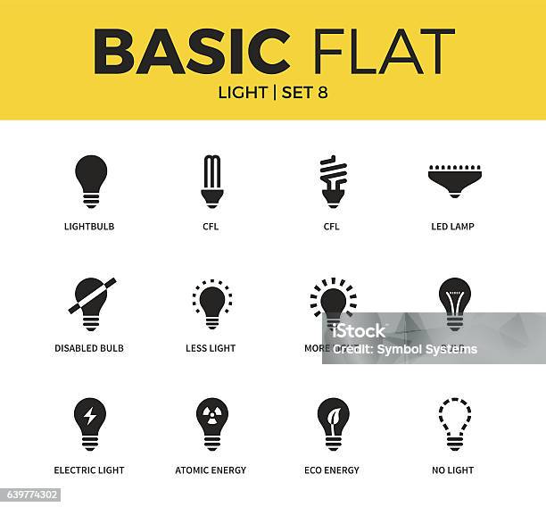 Basic Set Of Light Icons Stock Illustration - Download Image Now - Icon Symbol, Light Bulb, LED Light