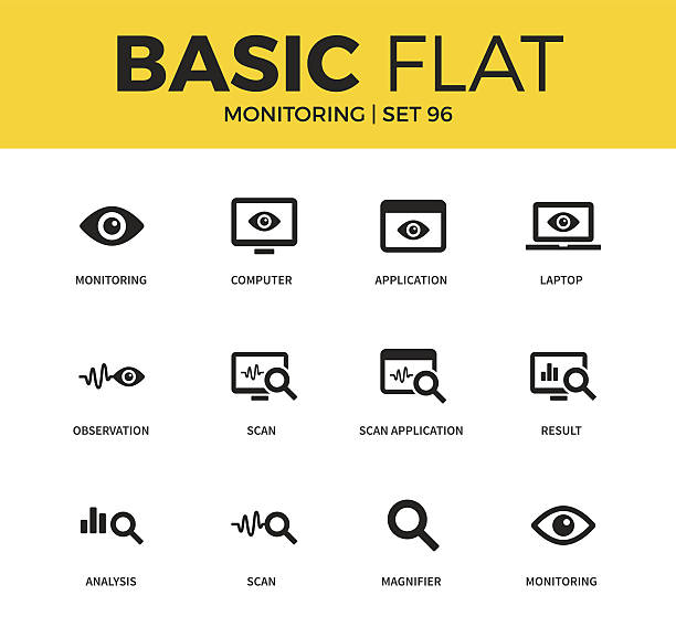 illustrations, cliparts, dessins animés et icônes de ensemble de base d’icônes de surveillance - looking at view symbol looking through window computer icon