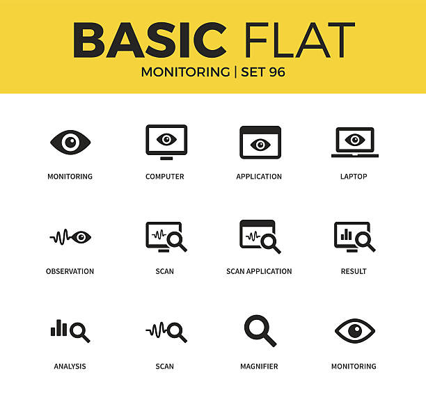 ilustrações de stock, clip art, desenhos animados e ícones de basic set of monitoring icons - surveillance human eye security privacy