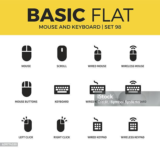 Basic Set Of Mouse And Keyboard Icons Stock Illustration - Download Image Now - Computer Key, Computer Mouse, Computer Keyboard