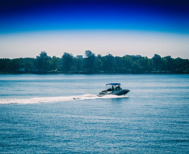 istock Horizontal vivid speed moving cutter horizon jungle river backgr 639775228