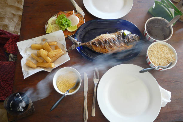 Fried snapper fish as it is served in Bahia do Porcos Restaurant, Fernando Noronha, Brazil.