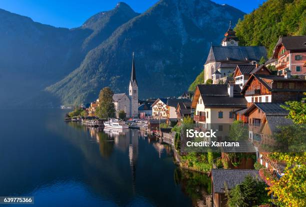 Idyllic Alpine Lake Village Hallstatt Austria Stock Photo - Download Image Now - Architecture, Austria, Beauty