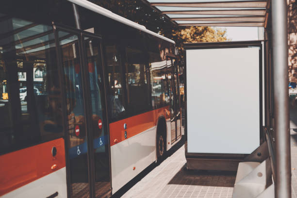 istock White billboard near red bus 639776684