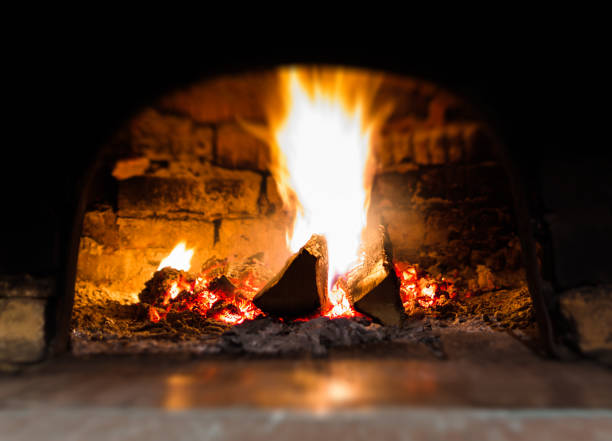 istock Horizontal vibrant fire in stove bokeh background backdrop 639777222