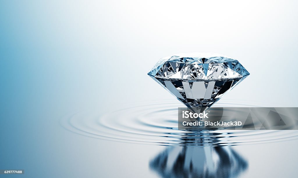 Diamond On The Water Concept. 3D render Diamond - Gemstone Stock Photo