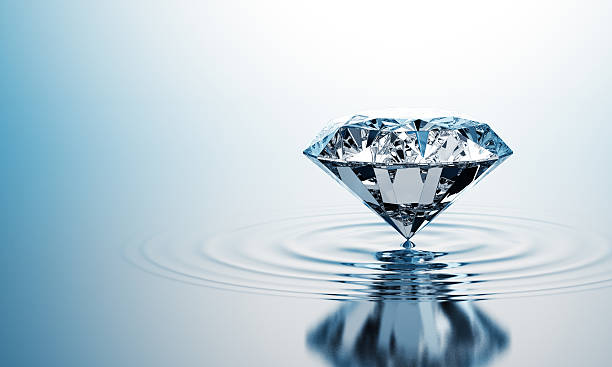 Diamond On The Water Concept. 3D render diamond shaped stock pictures, royalty-free photos & images