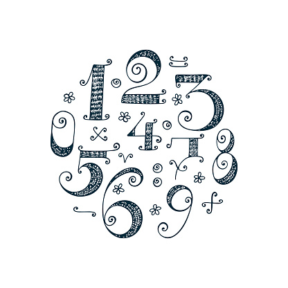 Numbers With Math Design Individual Numbers Hand Drawn Doodle Set Mathematical Signs Stock Illustration ...