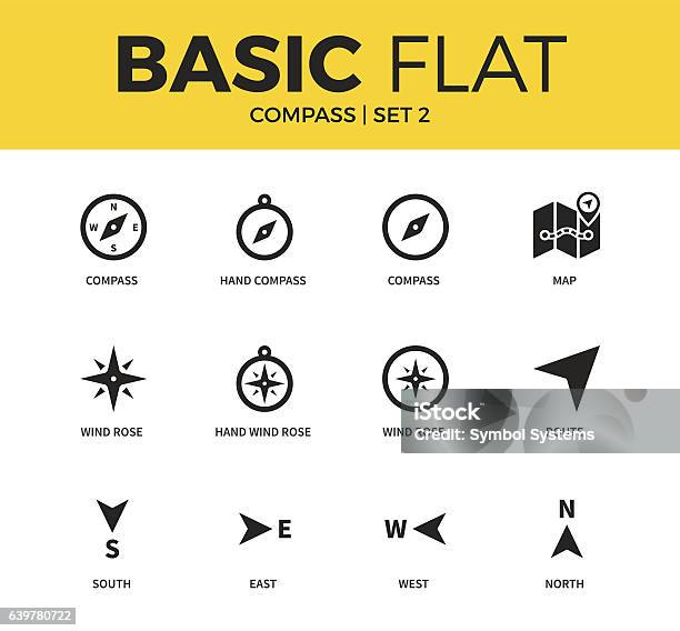 Ensemble De Base Dicônes De Boussole Vecteurs libres de droits et plus d'images vectorielles de Icône - Icône, Boussole, Exploration