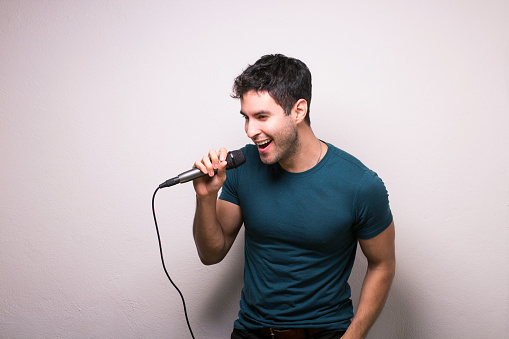 Man singing happily