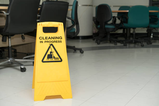 istock cleaning progress caution sign in office 639782270