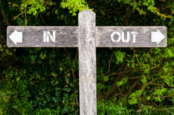 istock IN versus OUT directional signs 639783080
