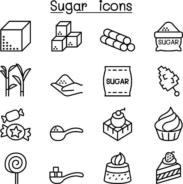 ilustrações de stock, clip art, desenhos animados e ícones de sugar icon set in thin line style - sugar
