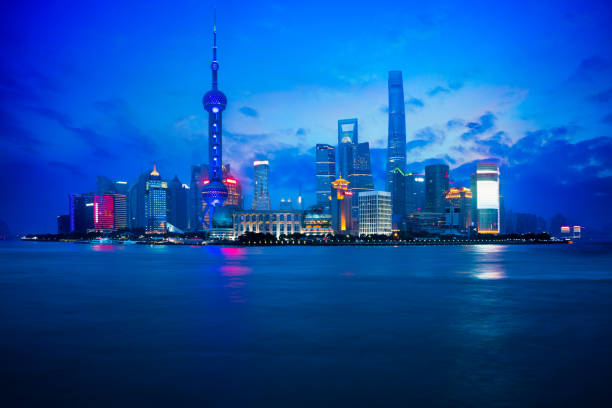 China Shanghai city skyline at dusk, Shanghai China
