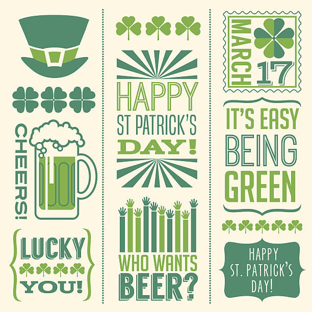 St. Patrick's Day design elements for banners, greeting cards, invitations St. Patrick's Day vector design elements for banners, greeting cards, invitations irish shamrock clip art stock illustrations