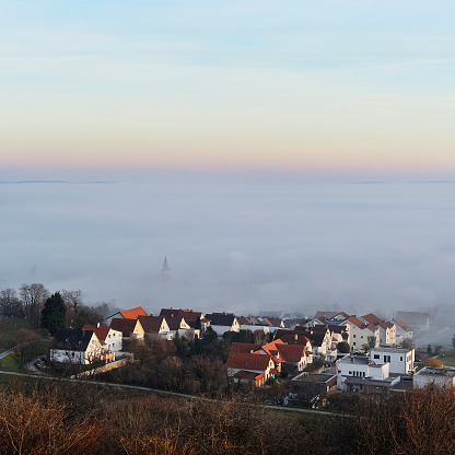 Fog in the village of St. Georgen in Burgenland