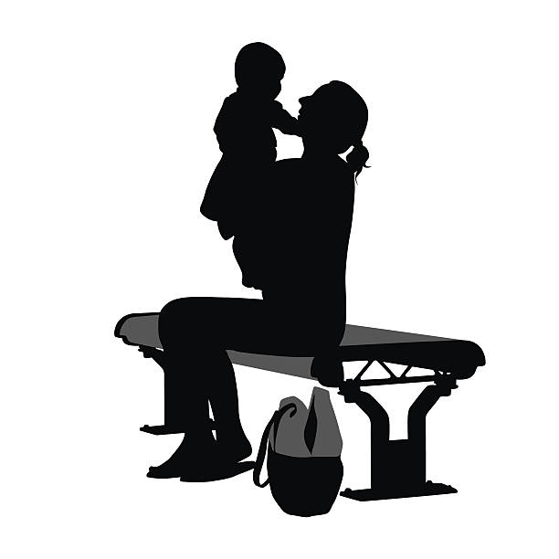 그녀의 아이 벡터 실루엣과 함께 공원을 즐기는 - silhouette mother baby computer graphic stock illustrations