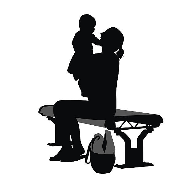 наслаждаясь парк с ее ребенка вектор силуэт - silhouette mother baby computer graphic stock illustrations