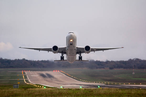 istock Airplane moments after takeoff, with beautiful environment 639797956