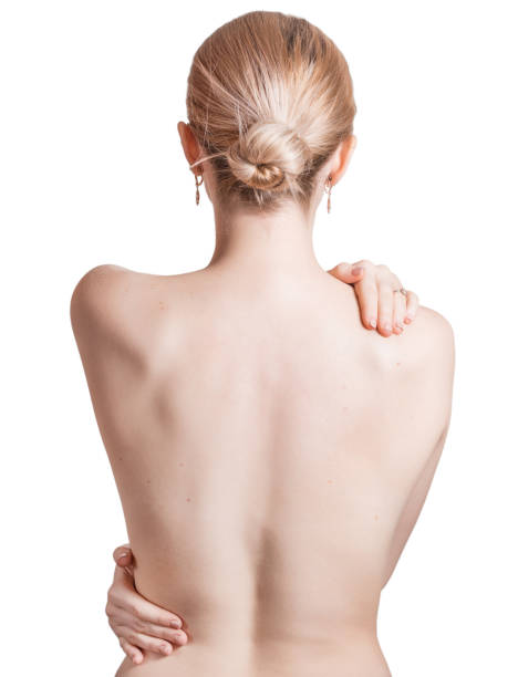 douleur dans le dos. - shirtless human spine back human hand photos et images de collection