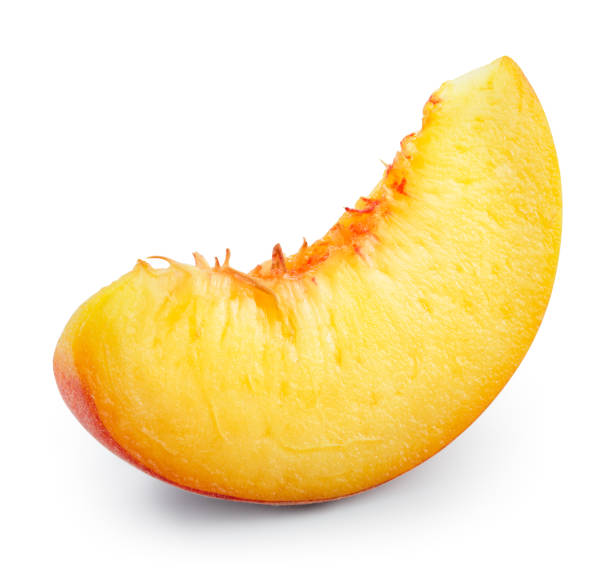 istock Peach slice isolated on white background. With clipping path. 639811374
