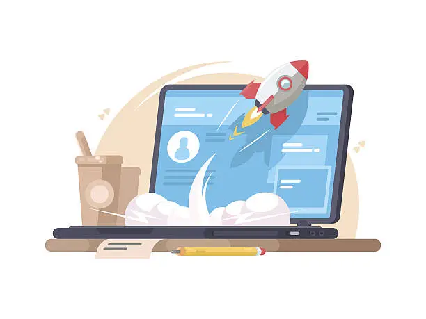 Vector illustration of Successful launch of startup