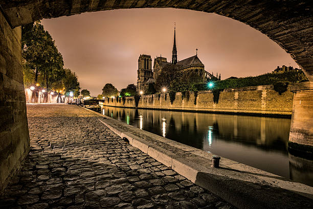 ノートルダム、パリ、セーヌ川 - paris france notre dame night ile de la cite ストックフォトと画像