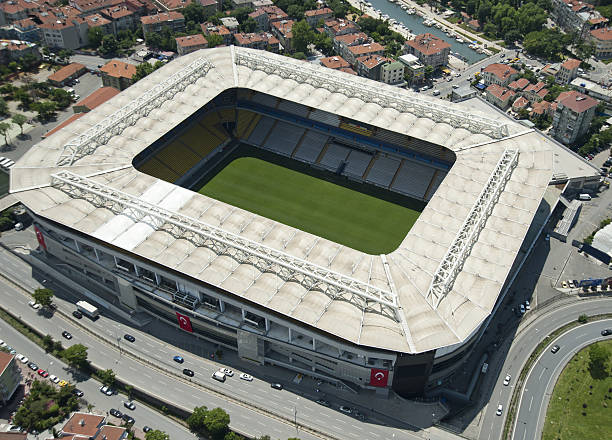 Sukru Saracoglu Stadium in Kadikoy Istanbul Istanbul,Turkey - May 29, 2012: The aerial view of Sukru Saracoglu Stadium and the home ground for Fenerbahce SK in Kadikoy district of Istanbul, Turkey helicopter seat stock pictures, royalty-free photos & images