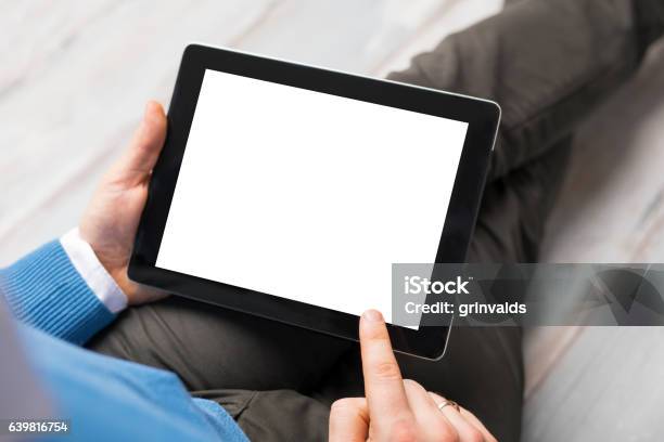 Person Using Tablet Computer Stock Photo - Download Image Now - Adult, Adults Only, Application Form