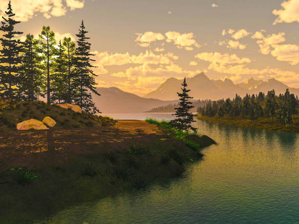 3d illustration morning landscape
