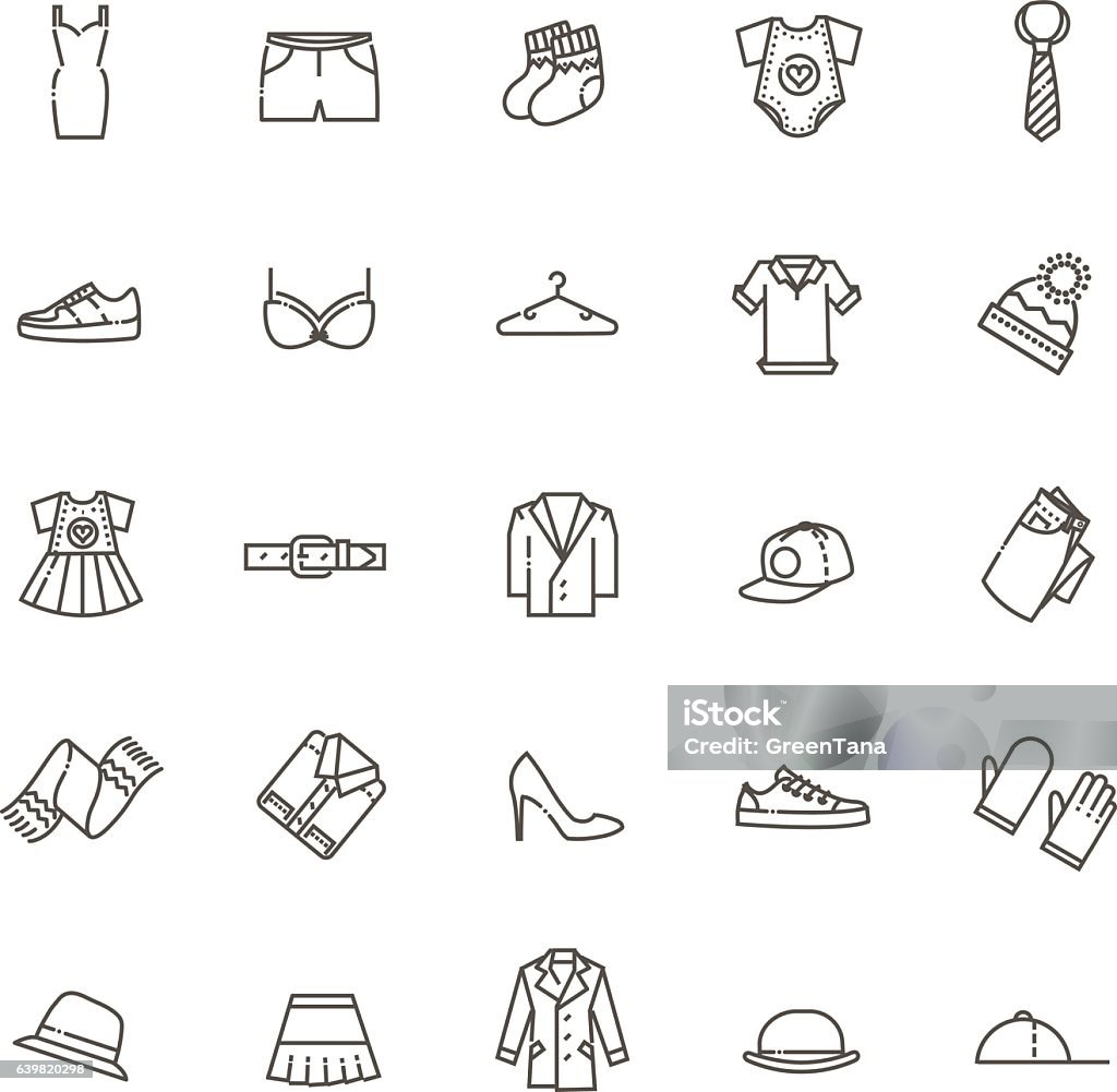 Clothes icons, thin line style Clothes shopping concept illustration, thin line flat design Icon Symbol stock vector