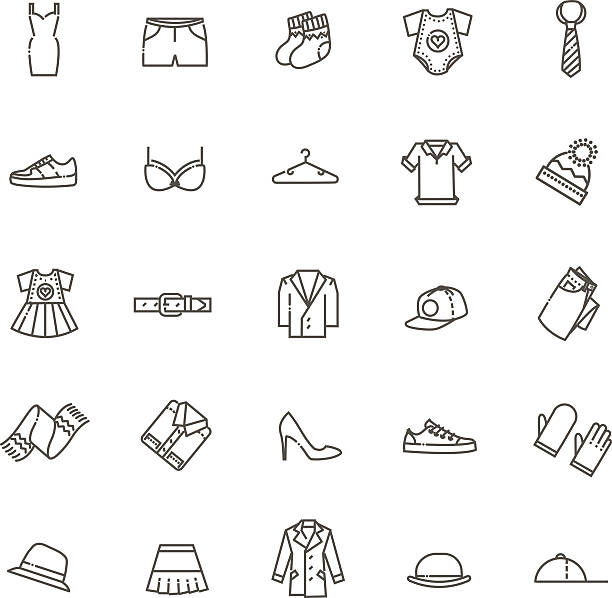 Clothes icons, thin line style Clothes shopping concept illustration, thin line flat design mens fashion stock illustrations