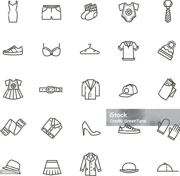 Clothes Icons Thin Line Style Stock Illustration - Download Image Now - Icon Symbol, Belt, Shoe